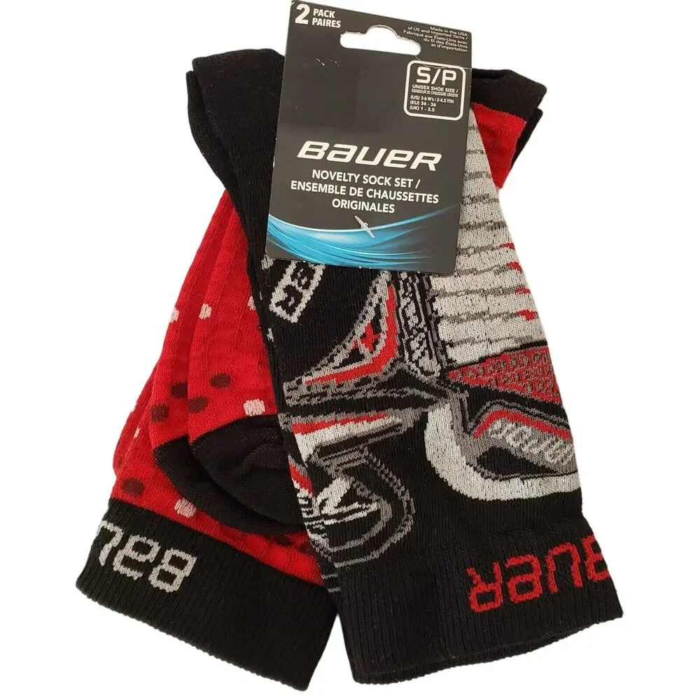 2 Pk Bauer Novelty Socks Small 2-4.5 Youth Mid-Calf Light Compression Ice Hockey